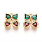 Brass Micro Pave Cubic Zirconia Charms, Bowknot & Heart, Real 18K Gold Plated, Colorful, 9~10x8.5~9.5x2mm, Hole: 1.2mm