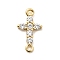 Brass Pave Clear Cubic Zirconia Connector Charms, Religion Cross Links, Long-Lasting Plated, Rack Plating, Lead Free & Cadmium Free, Real 18K Gold Plated, 17x9.5x2.5mm, Hole: 1.4mm