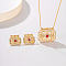 Brass Micro Pave Cubic Zirconia Rectangle Pendant Necklaces & Stud Earrings Sets for Women, Golden, Necklaces: 15.35 inch(39cm)