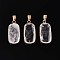 Natural Quartz Crystal Pendants, Rock Crystal Faceted Rectangle Gems Charms, with with Brass Findings, Golden, 30.5~31.5x14.5~15.5x5.5~6.5mm, Hole: 7x4mm