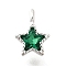 925 Sterling Silver Cubic Zirconia Charms, Star, Dark Green, 6x4.5x2mm, Hole: 1.1mm