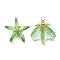 Glass Pendants, Flower Charm, with Brass Loops & Seed Beads, Faceted, Lime, 23~24x24~26mm, Hole: 2.5~3x3~3.5mm