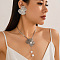 Flower Alloy & Plastic Pearl Pendant Necklace & Stud Earring Sets, Platinum, 400mm & 60mm