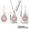 Brass Glass Teardrop Dangle Earrings & Pendant Necklaces Sets for Women, Platinum, Pink, Necklaces: 15.75 inch(40cm)