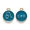 Alloy Enamel Pendants, Cadmium Free & Lead Free, Flat Round with Constellation, Light Gold, Dark Cyan, Leo, 22x18x2mm, Hole: 1.5mm