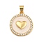 Rack Plating Brass Micro Pave Cubic Zirconia Charms, with Enamel, Cadmium Free & Lead Free, Real 18K Gold Plated, Long-Lasting Plated, Flat Round with Heart Pattern Charm, Clear, 20x17.5x3mm, Hole: 3.5x4.5mm
