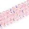 Transparent Glass Beads Strands, Rondelle, Half Plated, AB Color Plated, Faceted, Pink, 6~6.5x5~5.5mm, Hole: 1mm, about 82~83pcs/strand, 16.14~16.34 inch(41~41.5cm)