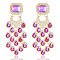 Teardrop with Rectangle Alloy Rhinestone Chandelier Earrings, Golden, Magenta, 83x33mm