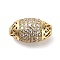 Brass Micro Pave Cubic Zirconia Beads, Oval, Rack Plating, Long-Lasting Plated, Lead Free & Cadmium Free, Real 18K Gold Plated, 17x9.5mm, Hole: 1.2mm