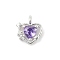 925 Sterling Silver Micro Pave Cubic Zirconia Pendants, Heart Charms, Medium Purple, 6.5x6x2mm, Hole: 0.9mm
