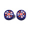 Handmade Polymer Clay Beads, Flat Round with Flower, Indigo, 9~10x4~4.5mm, Hole: 1.2~1.8mm
