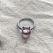 Square 304 Stainless Steel with Glass Finger Rings, Stainless Steel Color, Pink, 10mm, US Size 7(17.3mm)