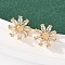 Flower Brass Micro Pave Clear Cubic Zirconia Stud Earrings, Rack Plating, Long-Lasting Plated, Cadmium Free & Lead Free, Real 18K Gold Plated, 10.5mm
