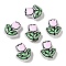Transparent Glass Enamel Beads, Hand Drawn Beads, Flower, Dyed & Heated, Pink, 16~17x14~15x7~8mm, Hole: 1~1.4mm