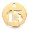 304 Stainless Steel Pendants, Cut-Out, Hollow, Flat Round with Number, Golden, Num.13, 19x1.5mm, Hole: 2.5mm