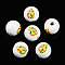 Easter Theme Printed Wood Beads, Round, White, 14.5~15x15.5~16.5mm, Hole: 4~4.5mm