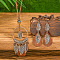 Bohemian Style Alloy & Wood Pendant Necklaces & Dangle Earrings Sets, Woven Web with Leaf, Red Copper, 70x21mm