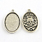 Oval Carved Skull Tibetan Style Alloy Pendant Cabochon Open Back Settings, Plain Edge Bezel Cups, Lead Free & Cadmium Free, Antique Silver, Tray: 30x20mm, 37x22.5x3mm, Hole: 3mm,  about 215pcs/1000g