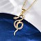 Brass Micro Pave Clear Cubic Zirconia Snake Pendant Necklaces, Real 18K Gold Plated, 17.48 inch(44.4cm), Pendant: 31x16mm