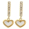 Ion Plating(IP) 304 Stainless Steel Inlay Rhinestone & Natural Shell Beads Stud Earrings for Women, Heart, Golden, 26.5x11mm