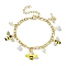 Shell Pearl & Alloy Enamel Bees Charm Bracelet, with 304 Stainless Steel Figaro Chains, Golden, 6-3/4 inch(17.2cm)