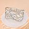 304 Stainless Steel and Crystal Rhinestone Hinged Bangles for Women, Leaf, Silver, Inner Diameter: 2-3/8 inch(6cm)