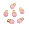 Cat Eye Pendants, with Real 18K Gold Plated Brass Findings, Teardrop, Pearl Pink, 13x8mm, Hole: 3mm