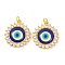 Rack Plating Brass Micro Pave Cubic Zirconia Pendants, with Glass, Long-Lasting Plated, Flower with Evil Eye, with Jump Ring, Real 18K Gold Plated, Dark Blue, 23x20x5mm