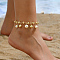 Brass & Plastic Imitation Pearl Round Tassel Anklets for Women, Beach Vacation Fashion Trend, White, Golden, 8-5/8 inch(220mm)