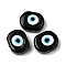 Handmade Evil Eye Lampwork Beads, Oval, Black, 18x14x7mm, Hole: 2mm