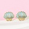 Brass Enamel Stud Earrings, Real 18K Gold Plated, Shell Shape, 10x12.5mm