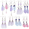 8pairs Brass Dangle Earrings, with Alloy Findings & Brass Chains & Organza Wings, Mixed Color, 70~105mm, 8pair/set