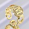 Brass Micro Pave Clear Cubic Zirconia Open Cuff Rings for Women, Letter, Rack Plating, Long-Lasting Plated, Cadmium Free & Lead Free, Real 18K Gold Plated, Letter M, 11.5mm