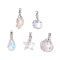 5Pcs Brass and Glass Pendants, Ocean Series Charms, Mixed Shapes, 18~22x9~16x5~7mm, Hole: 3.7x3.7mm