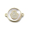 Hamsa Hand Connector Charms, Real 16K Gold Plated Brass Micro Pave Cubic Zirconia Links, with Shell, Flat Round, 15.5x21x2.5mm, Hole: 1.5mm