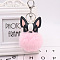 Imitation Rabbit Fur Furry Pom-Pom Keychain for Women, with Pu Leather Dog Pendant Keychain, Pink, 16x8cm