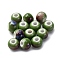 Handmade Porcelain Beads, Round, Dark Green, 6~7x5~6mm, Hole: 2mm
