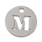 Non-Tarnish 304 Stainless Steel Pendants, Stainless Steel Color, Flat Round with Letter, Letter M, 19x1.2mm, Hole: 2.5mm