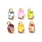 Oval Brass Micro Pave Cubic Zirconia Pendants, with Jump Ring and Glass Rhinestone, Rack Plating, Real 18K Gold Plated, Lead Free & Cadmium Free, Long-Lasting Plated, Mixed Color, 13.5x10.5x7mm, Hole: 3.3mm