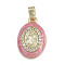 Brass Micro Pave Clear Cubic Zirconia Pendants, Oval with Virgin Mary, with Enamel, Cadmium Free & Lead Free, Long-Lasting Plated, Real 18K Gold Plated, Pink, 21x14x5mm, Hole: 2.5x4.5mm
