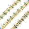 Glass Link Chains, with Brass Chains, Long-Lasting Plated, Lead Free & Cadmium Free, Rack Plating, Real 18K Gold Plated, Soldered, with Spool, Turquoise, 4x5x0.5mm