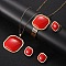 Square 304 Stainless Steel Resin Bangles & Rings & Earrings & Necklaces Sets for Women, Red, 17.52 inch(44.5cm)