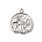 304 Stainless Steel Pendants, Textured Flat Round with Constellations Charm, Stainless Steel Color, Capricorn, 17.5x15.5x2mm, Hole: 1.8mm