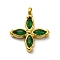 304 Stainless Steel Pendants, with Cubic Zirconia, Ion Plating(IP), Flower, Green, 16x13.5x3mm, Hole: 1.8mm