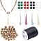 DIY Beaded Necklace Making Kits, Including Natural Gemstone & Sandalwood Round Beads, Polyester Tassel Decorations, Waxed Cotton Cord, Beads: 132Pcs/set
