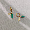 Vintage French Style Gold-Plated Snake Hoop Earrings, with Synthetic Imperial Jasper Pendants, Golden, Green,