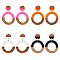 3 Pairs 3 Colors Resin & Wooden Donut Dangle Stud Earrings with 316 Surgical Stainless Steel Pins, Mixed Color, 55x38mm, 1 pair/color