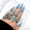 10Pcs Alloy with Synthetic Turquoise Finger Rings, Oval/Flower/Rhombus, Antique Silver, Inner Diameter: 14~18mm