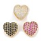 Brass Micro Pave Cubic Zirconia Slide Charms, Long-Lasting Plated, Heart, Golden, 12x11.5x5.5mm, Hole: 1.5x3mm and 10x1.5mm