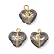3Pcs 3 Styles Brass Glass Heart Pendants, with Golden Iron Loop, Gray, 16~17x15x8.5mm, Hole: 2mm, 1pc/style